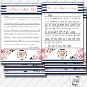 LDS Baptism Testimony Card, 5x7 and 4x6 Card, Digital Printable, Blush Navy and Gold - Instant Download - Can Customize