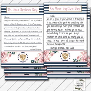 Testimonianza di battesimo LDS, 5x7 e 4x6, stampabile digitalmente, blu navy e oro - Download immediato - Personalizzabile