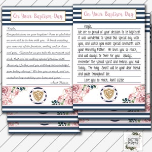 LDS Baptism Testimony Card, 5x7 and 4x6 Card, Digital Printable, Blush Navy and Gold - Instant Download - Can Customize