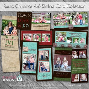Rustic Christmas SlimLine 4x8 Greeting Card Collection- plantilla de foto personalizada para fotógrafos en MPixPro Specs