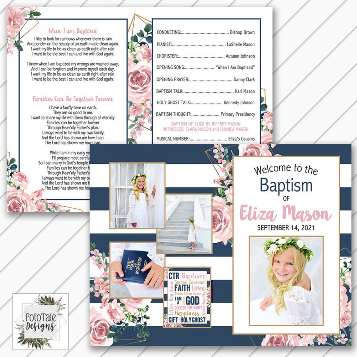 LDS Baptism Program Blush Navy and Gold Itinerary 8.5x11 Etsy