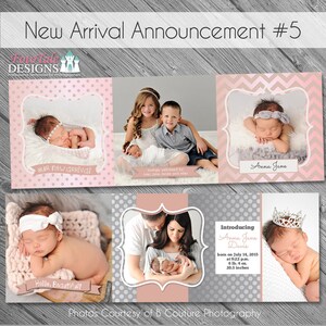 Nouveau bébé / faire-part de naissance 5 - modèles de cartes tripliables 5x5 personnalisés pour les photographes sur WHCC, Millers Lab et Pro Digital Photos Specs