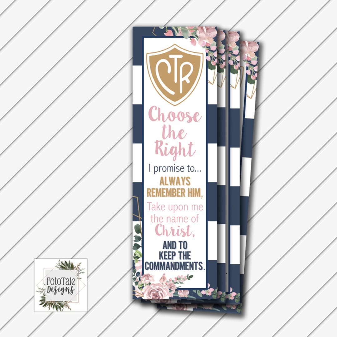 LDS Baptism Bookmark Handout, 2x7 Card, Digital Printable, Blush Navy ...