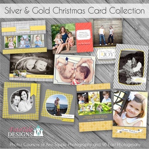 Zilveren en gouden kerstkaartCOLLECTIE - Set van 5 fotokaartsjablonen voor fotografen op whcc specs