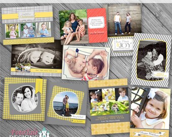 Silver and Gold Christmas Card COLLECTION - Set of 5 photo card templates for photographers on whcc specs