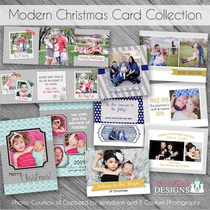 Modern Christmas Card Collection - Set von 5 individuellen Fotokarten-Vorlagen für Fotografen auf whcc and millers lab specs