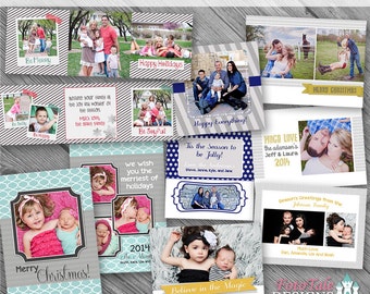 Modern Christmas Card Collection - Set of 5 custom photo card templates for photographers on whcc and millers lab specs