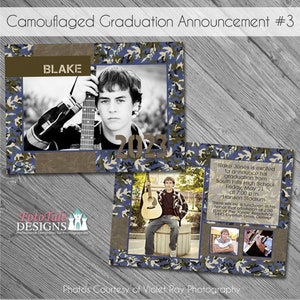 Camuflado Senior Graduation Announcement No. 3- plantillas de fotos personalizadas para fotógrafos en WHCC, Miller's Lab y PDPSpecs