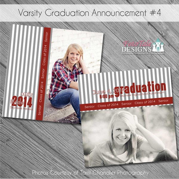 INSTANT DOWNLOAD - Varsity Graduation Announcement No. 4- custom photo templates on WHCC, Miller's Lab and ProDigitalPhotos Specs