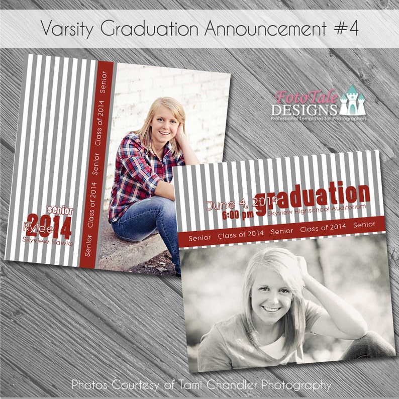 INSTANT DOWNLOAD Varsity Graduation Announcement No. 4 custom photo templates on WHCC, Miller's Lab and ProDigitalPhotos Specs image 1