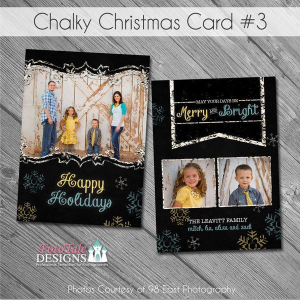 Holiday - Chalky Christmas Card No. 3 - 5x7 photo card templates for photographers