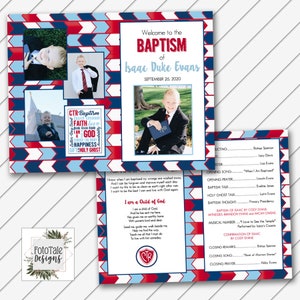 LDS Baptism Program - Red and Blue - Itinerary - 8.5x11 - fold in half - Will Customize and Email within 24 hours