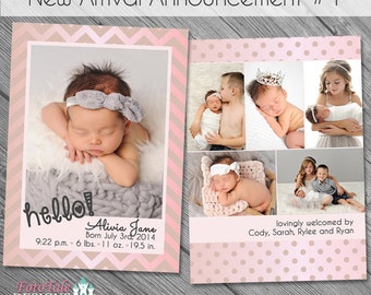 INSTANT DOWNLOAD - New Arrival Birth Announcement 1- double-sided 5x7 templates for photographers on WHCC and Millers Lab specs