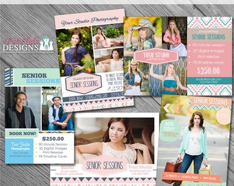 INSTANT DOWNLOAD - Aztec Summer Marketing Board Collection- Set of 5 custom 5x7 photo templates