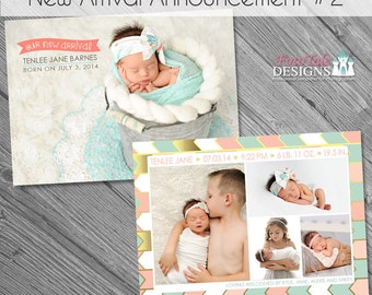 INSTANT DOWNLOAD - New Arrival Birth Announcement 2- double-sided 5x7 templates for photographers on WHCC and Millers Lab specs