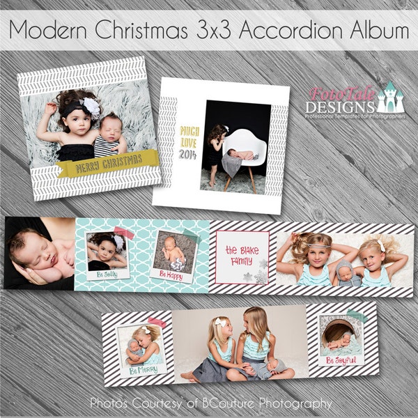INSTANT Download- Modern Christmas 3x3 Mini-Accordion Album- custom photo templates on WHCC and Miller's Lab Specs