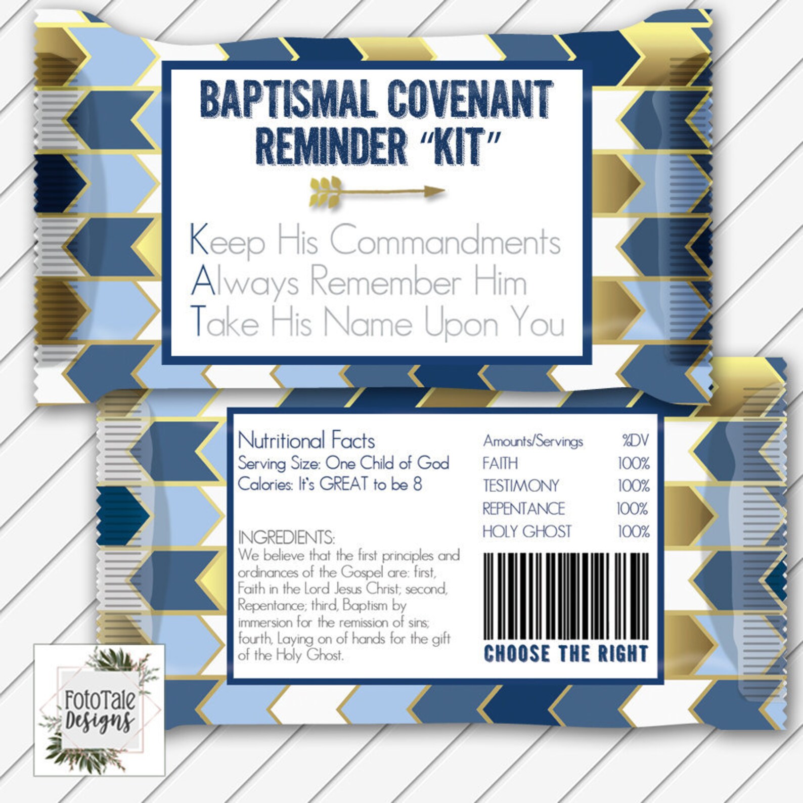 LDS Baptism Kit Kat Candy Wrapper Card, Digital Printable, Navy and ...