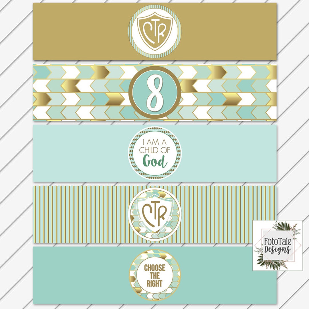 Printable Baptism Water Bottle Labels - Aqua Blue and Gold Foil - LDS ...
