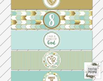 Printable Baptism Water Bottle Labels - Aqua Blue and Gold Foil - LDS Baptism, Party, CTR, 8 - Instant Download - Can Customize