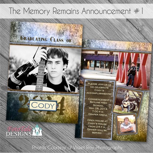 The Memory Remains Senior Graduation Announcement No. 1- custom photo templates for photographers on WHCC and Millers Lab Specs