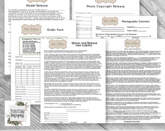 INSTANT DOWNLOAD- Professional Photography Forms-  Contract, Model Release, Photo Copyright Release, Order Form and Liability Waiver