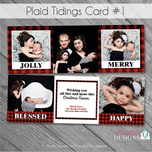 Kerstmis - Plaid Tidings Kerstkaart Nr. 1 - 5x5 Drievoudige fotokaart sjablonen voor fotografen