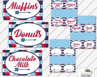 LDS Baptism Party Tent Cards, Food Labels, Decorations, Digital Printable, Red White and Blue Primary - Instant Download-Can Customize