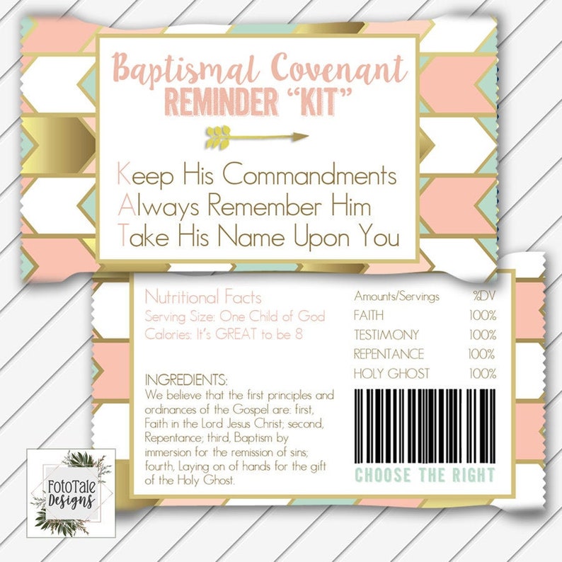 LDS Baptism Kit Kat Candy Wrapper Card, Digital Printable, Blush Pink ...