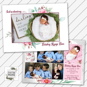 CUSTOMIZED Baby Announcement - Blossom Birth Announcement 1- Double-Sided 5x7 Card Printable - Will Customize and Email within 24 hours