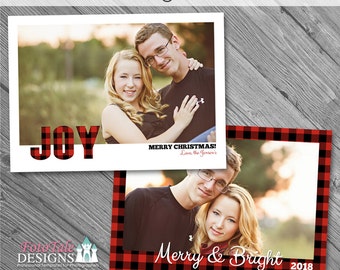 INSTANT DOWNLOAD - Plaid Tidings Christmas Card No. 2 - custom Christmas card template for photographers on whcc specs