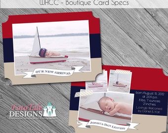 INSTANT Download - Nautical Baby Announcement- LUXE Card No. 3- custom photo templates for photographer's on Millers Lab and WHCC Specs