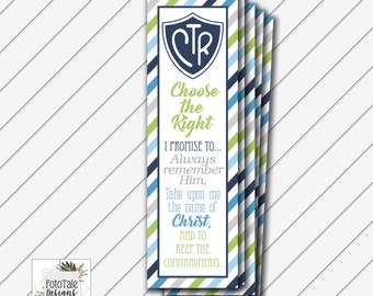 LDS Baptism BookMark HandOut, 2x7 Card, Digital Printable, Navy Blue and Lime Green - Instant Download - Can Customize