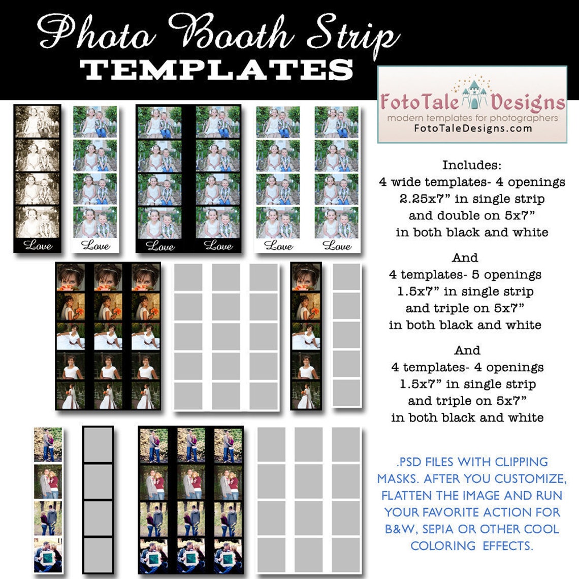 INSTANT DOWNLOAD Photo Booth Strip Template Set Set of 12 Custom Photo ...