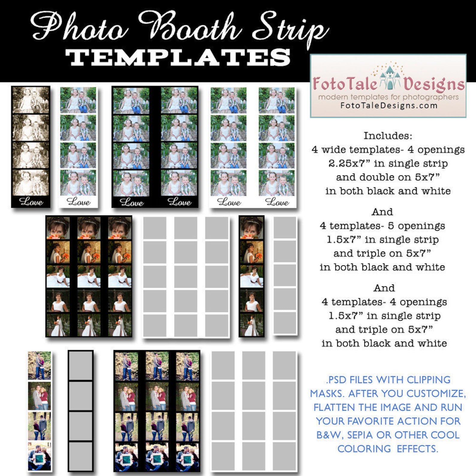 INSTANT DOWNLOAD Photo Booth Strip Template Set Set of 12 Custom Photo
