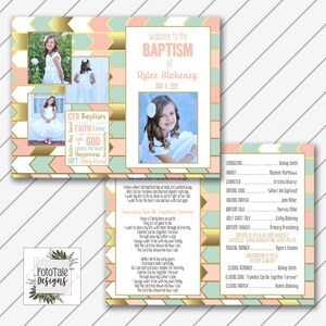 LDS Baptism Program - Blush Pink Aqua and Gold - Itinerary - 8.5x11 - fold in half - Will Customize and Email within 24 hours