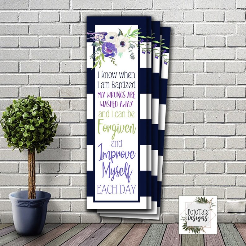 LDS Baptism Bookmark Handout, 2x7 Card, Digital Printable, Purple and ...