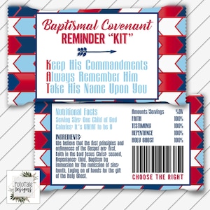 Carte d'emballage de bonbons LDS Kit Kat, imprimable numérique, rouge et bleu - téléchargement immédiat - personnalisable
