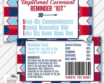 LDS Baptism Kit Kat Candy Wrapper Card, Digital Printable, Red and Blue - Instant Download - Can Customize