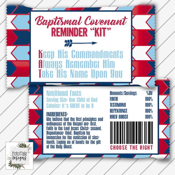 LDS Baptism Kit Kat Candy Wrapper Card, Digital Printable, Red and Blue - Instant Download - Can Customize