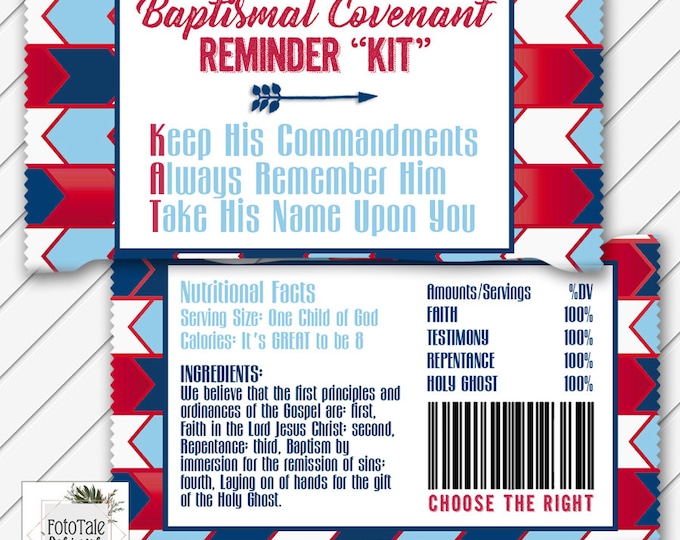 LDS Baptism Kit Kat Candy Wrapper Card, Digital Printable, Red and Blue ...