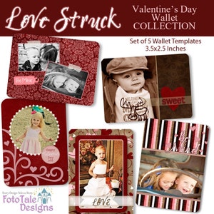 Modelos de carteira personalizados para o Dia dos Namorados Love Struck - Conjunto de 5 modelos de fotos personalizados para fotógrafos