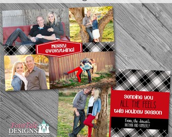 INSTANT DOWNLOAD - Plaid Tidings Christmas Card No. 3 - custom Christmas card template for photographers on whcc specs