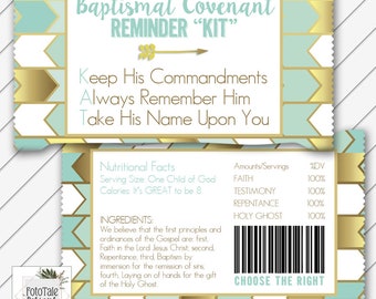 LDS Baptism Kit Kat Candy Wrapper Card, Digital Printable, Aqua Blue and Gold Foil - Instant Download - Can Customize