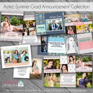 Aztec Summer Graduation Announcement COLLECTION - 5 benutzerdefinierte Fotovorlagen für Fotografen 4-5x7 und 1-5x5 dreifach gefaltet
