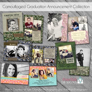Camouflaged Senior Graduation Annancement Collection - Set mit 5 benutzerdefinierten Fotovorlagen für Fotografen auf WHCC, Miller's Lab und PDP Spec