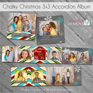 Chalky Christmas 3x3 Mini-Accordion Album- aangepaste fotosjablonen voor fotografen op WHCC, Millers Lab en Pro Digital Photos Specs