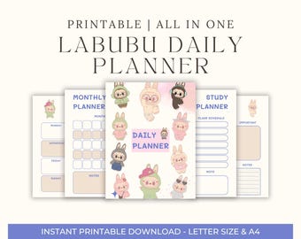 Planificador diario digital Labubu / Lindo PDF imprimible / Lista de tareas / Planificador diario estético para concentración y productividad