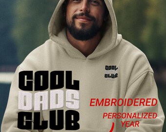 Gepersonaliseerd voor papa coole Dads Club-hoodie, vaderdagcadeau voor hem, Romeins cijfer, zwart-wit, papa in wording, geborduurde papa-hoodie aanpassen, papa