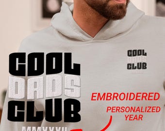 Gepersonaliseerd voor papa coole Dads Club-hoodie, vaderdagcadeau voor hem, Romeins cijfer, zwart-wit, papa in wording, geborduurde papa-hoodie aanpassen, papa