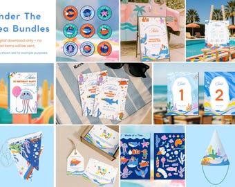 Editable Under The Sea Birthday Invitation Bundle, Ocean 1st Birthday Party Decor Kit, Oneder The Sea 1st Birthday Package, Printable